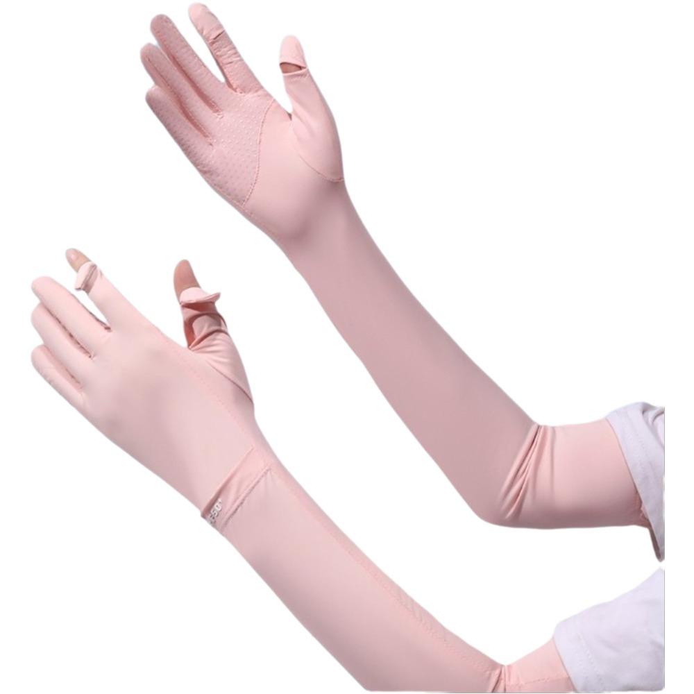 

Fashion Solid Color Long Sleeve Sun Protection Flip Ice Silk Arm Sleeve Cooling Elastic Summer Arm Cover Cycling рожевий