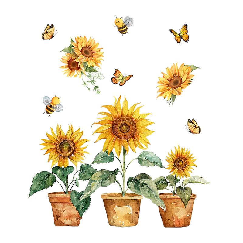 

Наклейка на окно с бабочкой в ​​горшке и подсолнухом, наклейка на окно для детской комнаты, украшение дома разноцветный