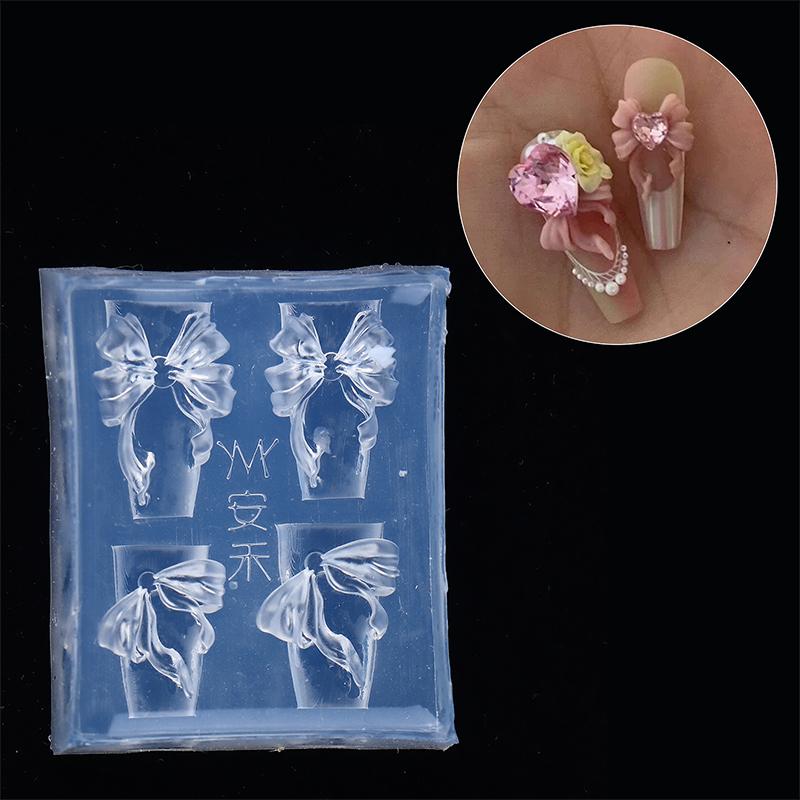 3D Ribbon Bowknot Shaped Nail Mold Stamping Stencil For Uv Gel Polish Art Silicone Carving Design Diy Charm Decorations