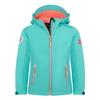 Kurtka Trollkids Trollfjord Softshell mgła akwamarynowa/niebieski portowy/brzoskwinia mellow (175-137)