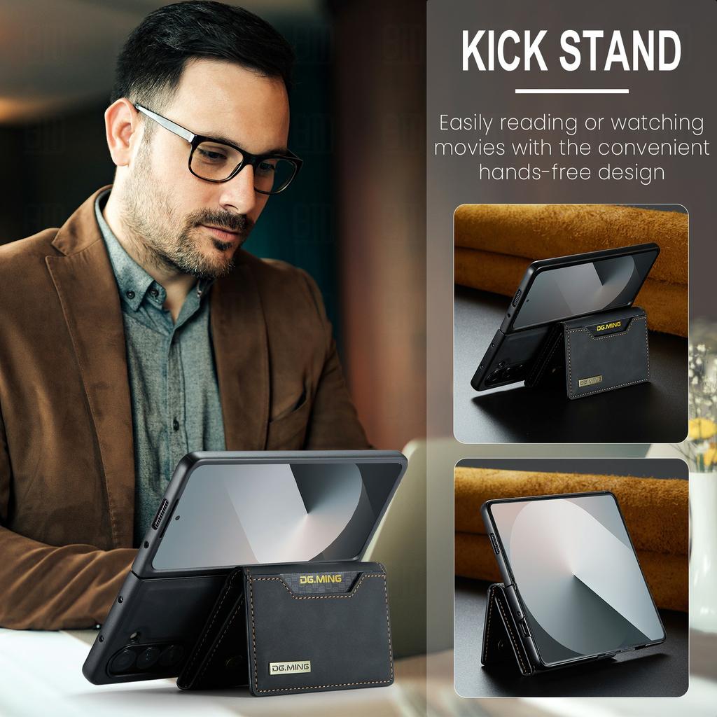 DG.MING M2 Series for Samsung Galaxy Z Fold6 5G Magnetic Case PU + PC + TPU Phone Cover Detachable Wallet Kickstand