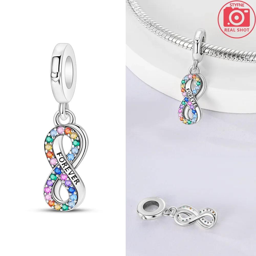 Infinite Pink Heart Zircon Crown Pendant Original Copper Charms Beads Fit Bracelet Women Jewelry Diy Gift Accessory Making