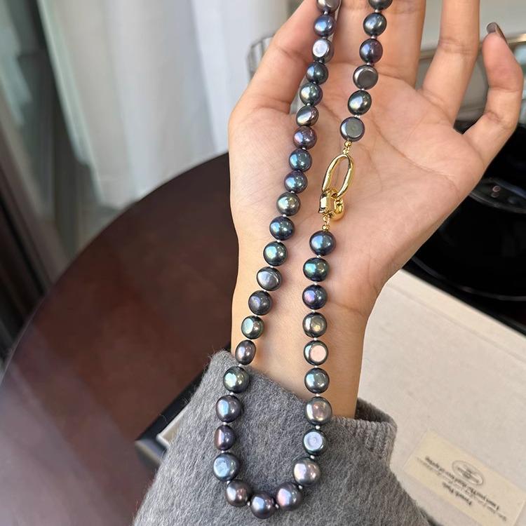 Baroque Peacock Blue Freshwater Pearl Necklace - Light Luxury Colorful Chain