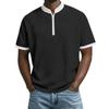 Men's Stand Collar Short Sleeve Polo Shirt Color Block Casual Sports T-Shirt.