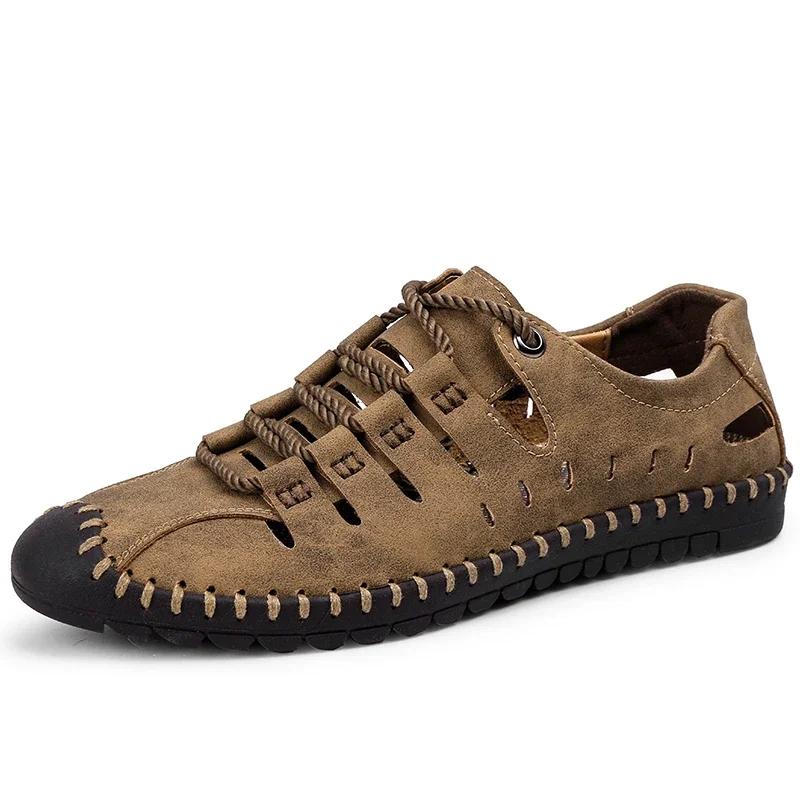 Fashion Summer Men Genuine Leather Sandals 2025 New Business Casual Shoes Men Outdoor Beach Sandals Roman Men Summer Water Shoes Hombre