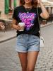 Women's Retro  Neon s Have Fun Graphic Short Sleeve Crew Neck Casual Top with Geometric Print Casual Attire Relaxed Fit T-Shirt