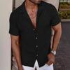 Men's Textured Short Sleeve Shirt Casual Cuban Collar Button-Up Summer Top