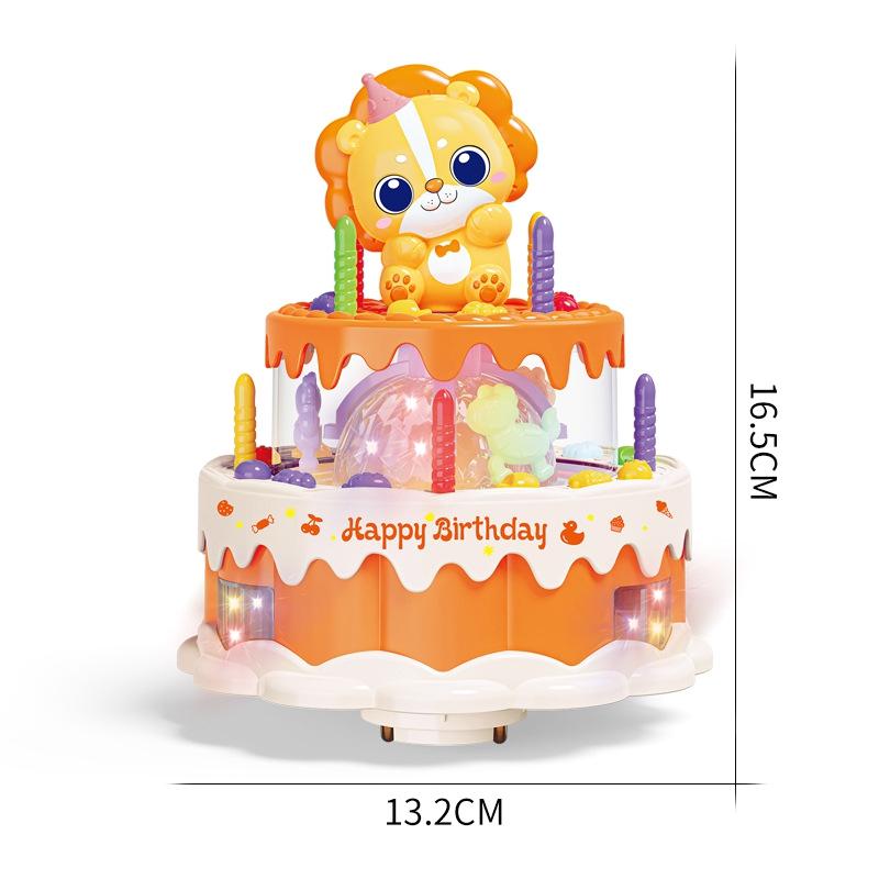 Cute Animated Birthday Cake Toy With Music & Light Removable Candles With Universal Wheel Early Education Gift For Kids Toddlers