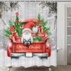 Gnome On Red Truck Christmas Shower Curtain with Tree Design, Snowy Farmhouse Bathroom Decor for Festive Holiday Celebration