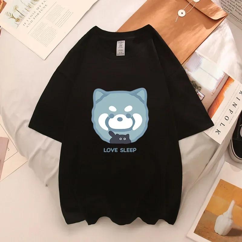 Rock Puppy Couple Clothing Rabbit Kawaii Women's T-shirt Y2k Fashion Blouse Harajuku Streetwear Cat Print Tops Women Clothing