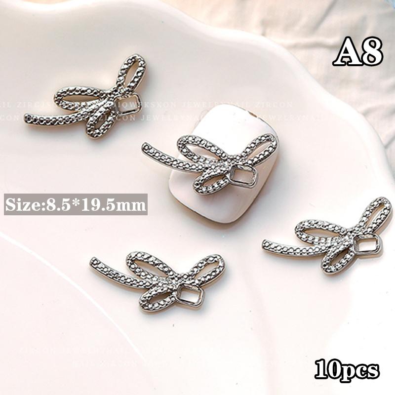 10Pcs Silver Alloy Nail Art Bow Charms Accessories Parts For Manicure Decorate Retro Nails Decoration Design Supplies