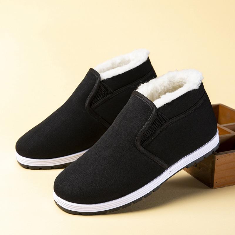 Winter Old Beijing Cloth Shoes New Men's Cotton Shoes Piled Thickened Non-slip Warm One-pedal High-top Cotton Shoes