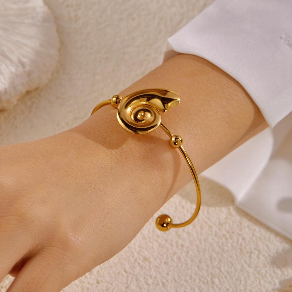 Vacation Style Stainless Steel Cuff Bangle for Women Gold Color Adjustable Conch Octopus Turtle Bracelet Beach Party Jewelry
