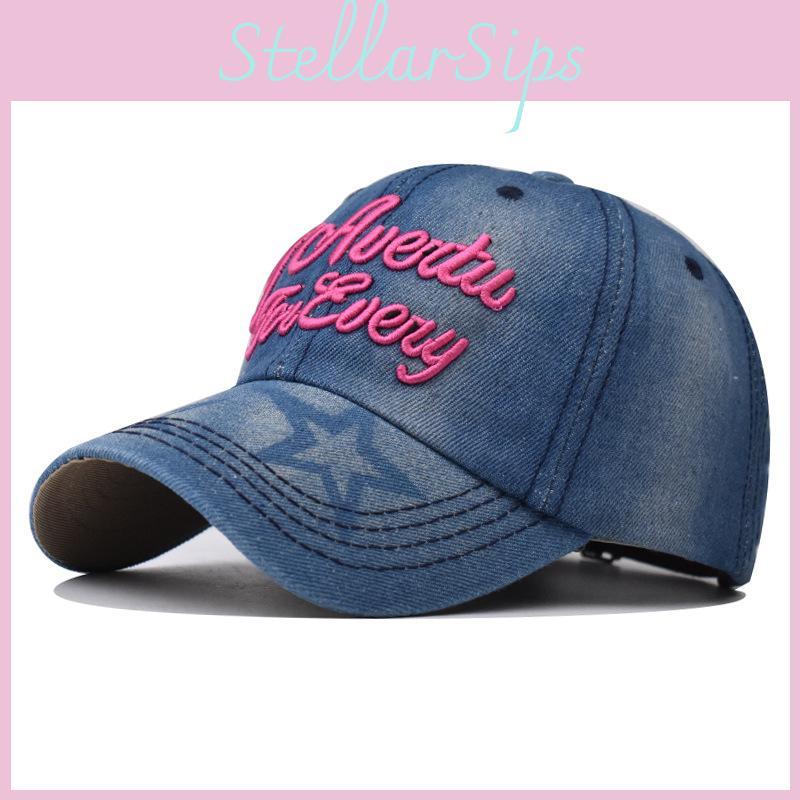 Classic Unisex Denim Adjustable Baseball Hat With Embroidered For Daily Wear