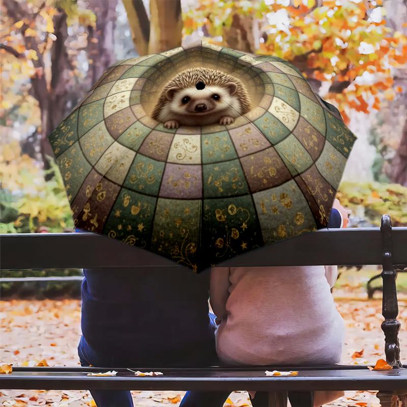 1 ks automatický skládací deštník - kreslený vzor, přenosný a skládací design s 8 žebry, vánoční narozeninové dárky