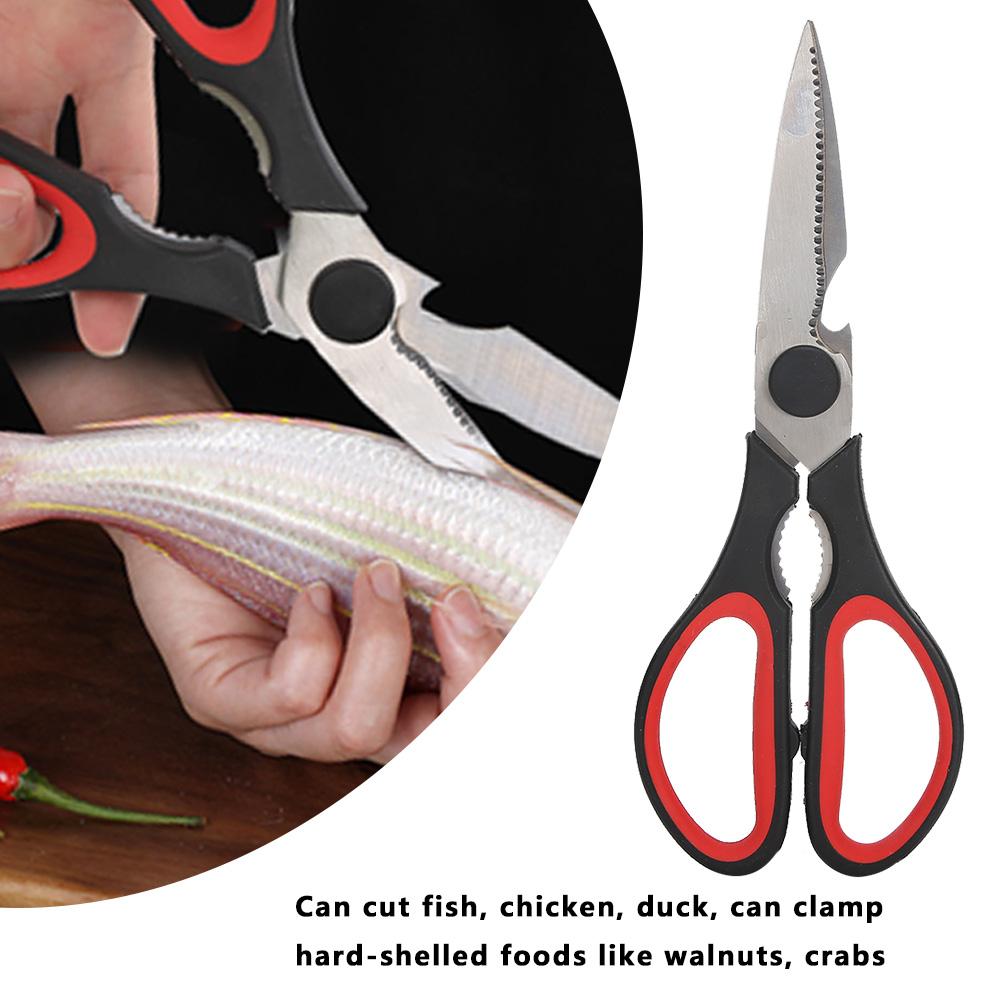 2pcs Kitchen Scissor Multipurpose Bicolor Rubber Handle Shear Cook Tool for Chicken Poultry Fish Meat Walnut