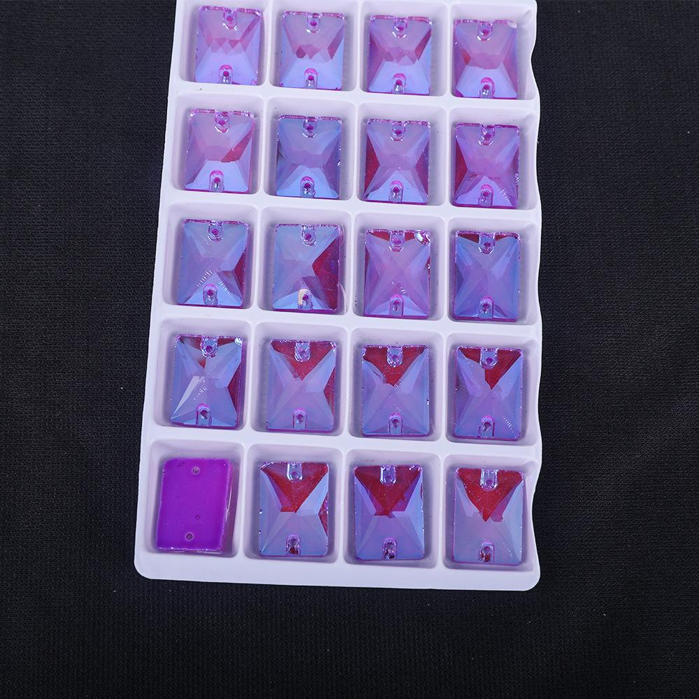 Rectangle Fluorescent Glass Flat Buckle Hand Seam Drill, Double Hole Rhinestone Flat Bottom Drill Diy Accessories Material Package