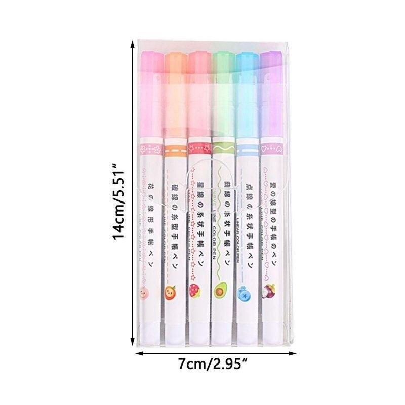 6Pcs/Set Kawaii Flowers Line Shaped Highlighter Pens Roller Tip Curve Liner Marker Writing