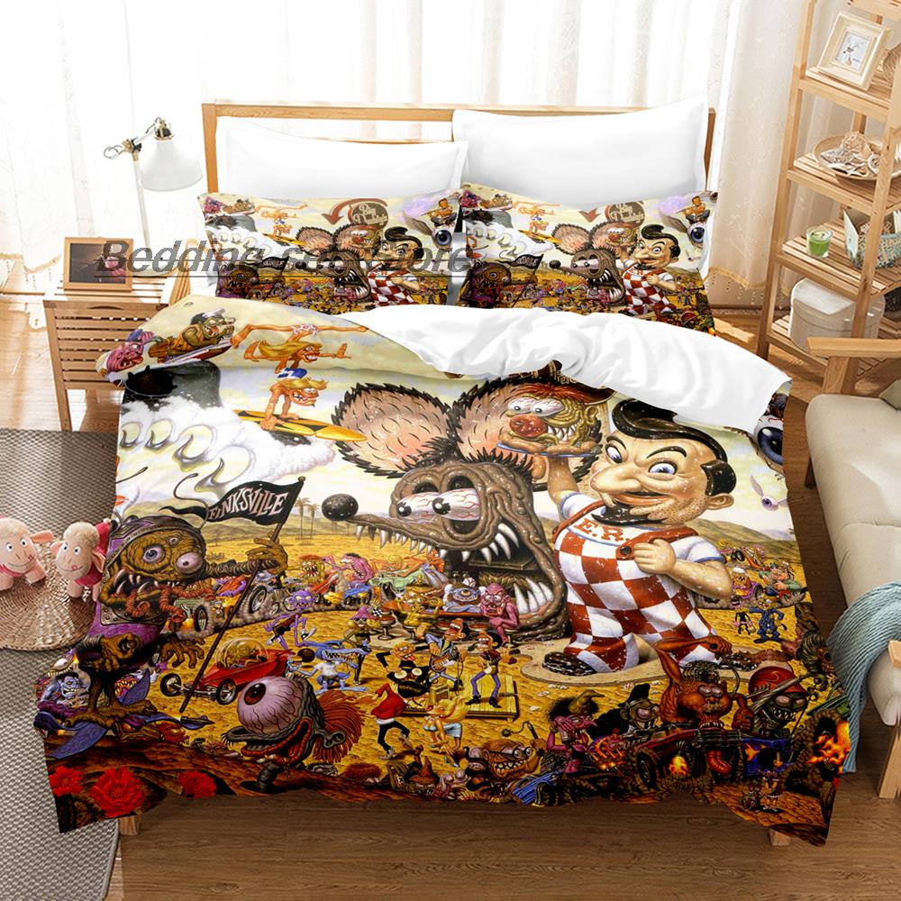 New Rat Fink Bedding Set Single Twin Full Queen King Size Bed Set Aldult Kid Bedroom Duvetcover Sets 3D Anime Bed Sheet Set