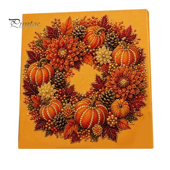 Funkelnde Herbstornamente Kürbis Kunst-Kit mit Kunstperlen, Herbstkranz Malerei Ernte Handgemachtes Bastelgeschenk 3D Perlen-Kit für Erwachsene Anfänger, Zuhause