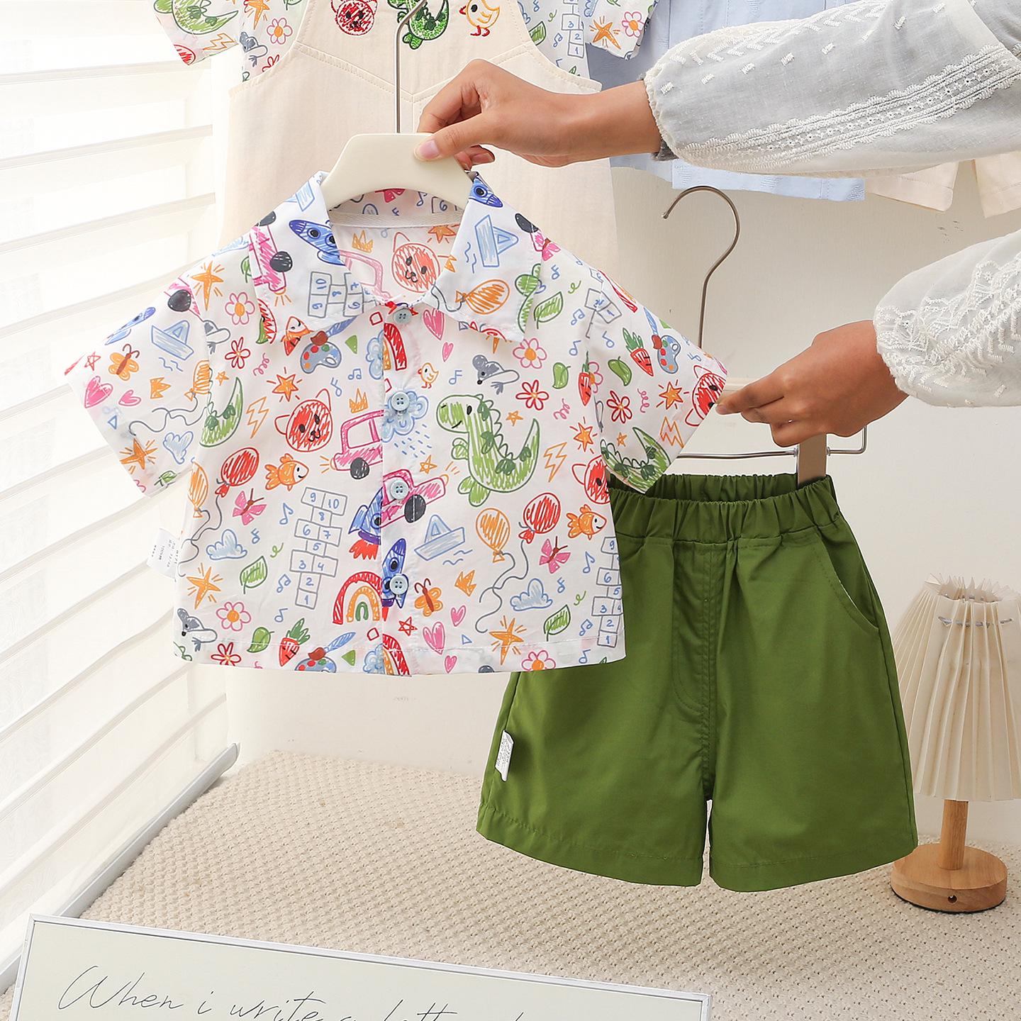 2026 Trendy Cartoon Lapel Boys Short-Sleeve Summer Shirt 100 CM