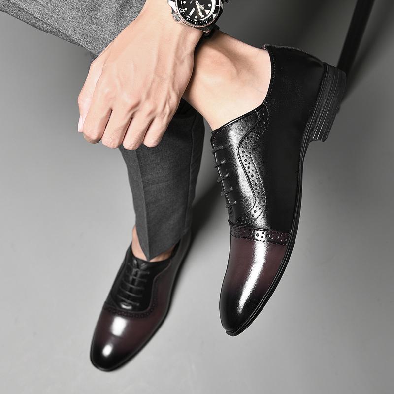 Sapatos masculinos de couro legítimo de alta qualidade, elegantes, formais, para escritório, Oxfords, sapatos de casamento, com cadarço, sapatos de couro empresarial, feitos à mão, pretos