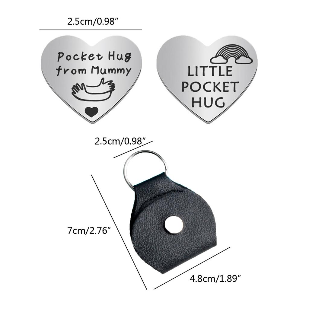 PU Cover Heart Keychain Stainless Steel Keychain Little Pocket Hug from Mom Keyring for Women Girl Party Ornament