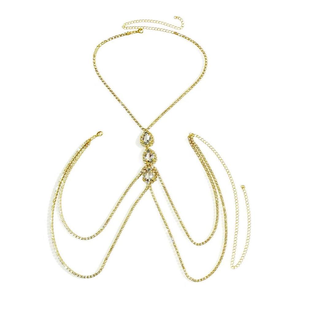 Hot-Selling Rhinestone Body Shaping Bikini Chest Chain - European & American Women's Beach Fashion Jewelry