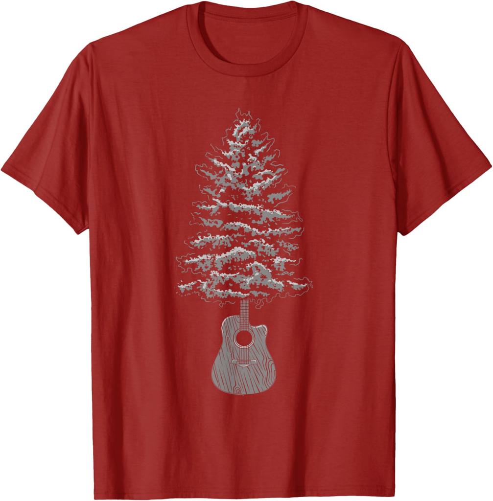 Acoustic Guitar Tree Music Lover Graphic Tee Men's Casual Cotton T-Shirt Outdoor Trip