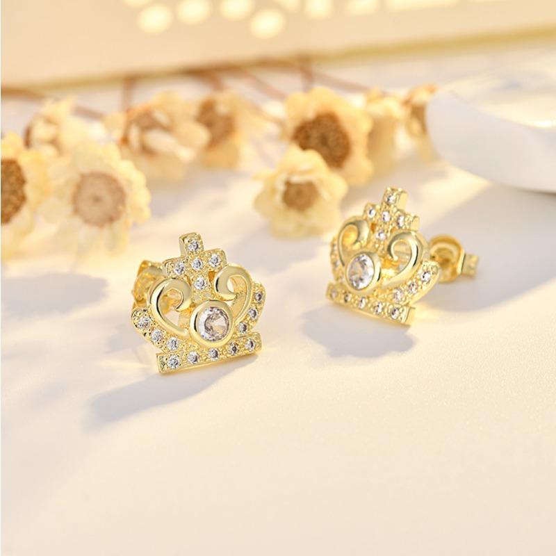 High-end Cross Crown Zircon Earrings Niche Simple and Versatile Temperament Earrings