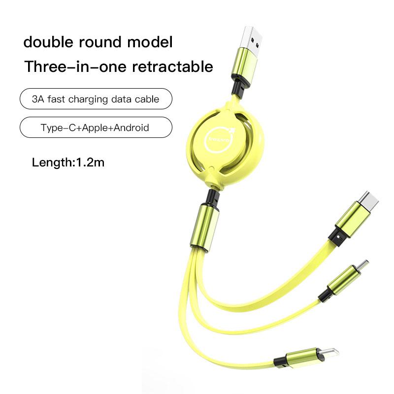 3 In 1 Car Data Cable Scalable Phone Fast Charging Cable For Volvo XC90 V90 V60 XC60 V40 S80 S60 S90 C40 XC40 V70 XC70 C30 C70