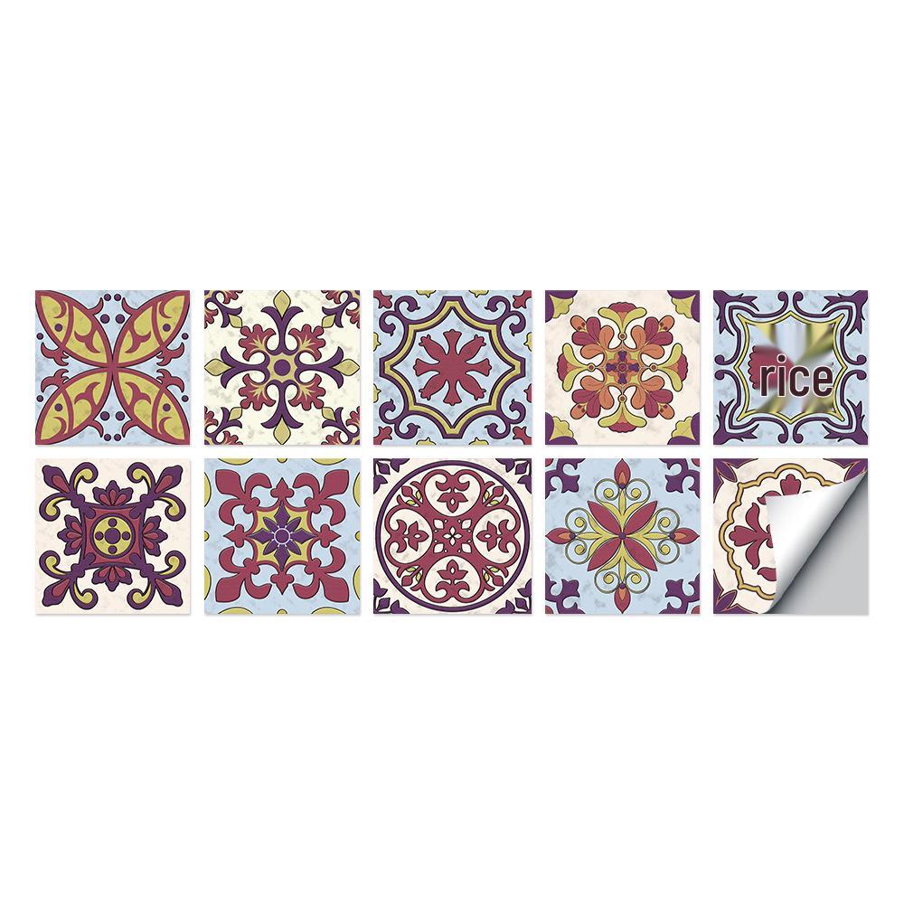 10-Pack European Style Floral Tile Wall Stickers for Living Room and Bathroom - Self-Adhesive PVC Crystal Film