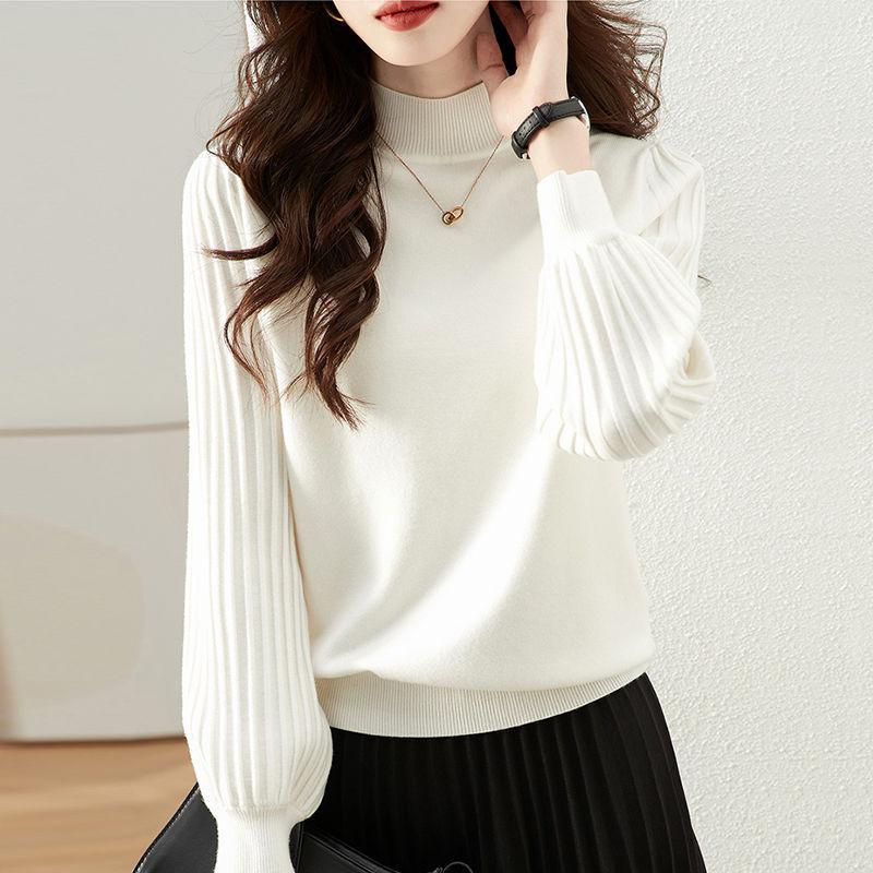 

Women s autumn and winter new sweater crew neck solid color thin long-sleeved wool knitted sweater top women One Size белый