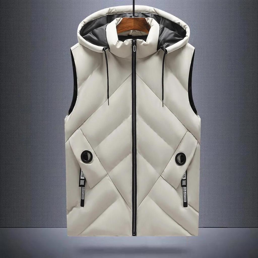 Men's Autumn Winter Warm Vest Youth Stand-Up Collar Casual Hooded Sleeveless Jacket