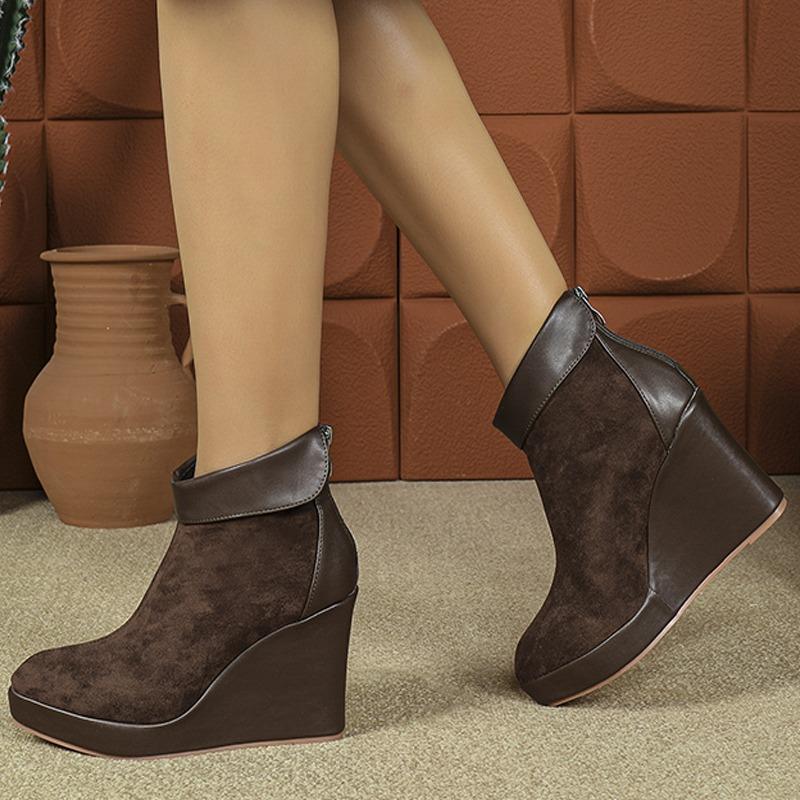 Fashion 2025 Autumn Early Winter Shoes Women High Heels Boots Fashion Ladies Wedges Party Shoes 10cm Plus Size 42 Black Brown D658