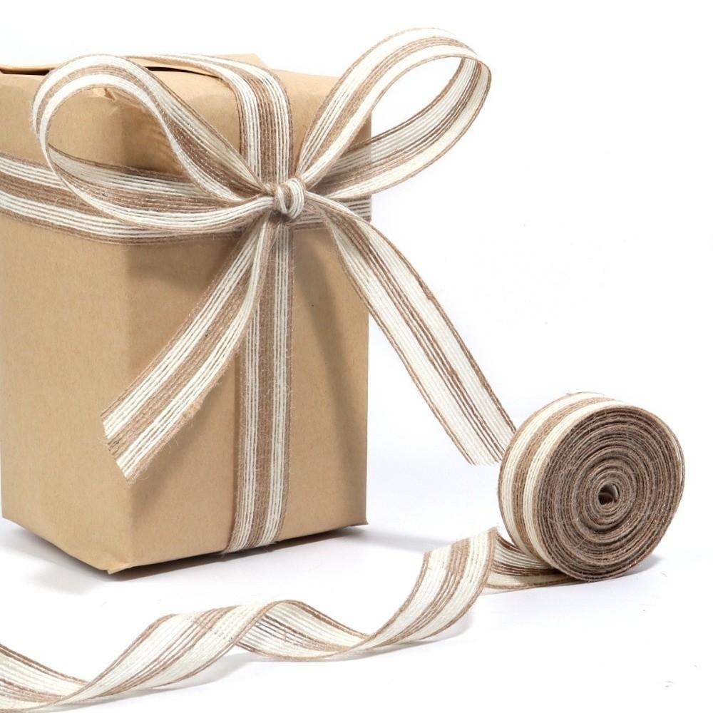 New White Edge Jute Rope Linen DIY Burlap Ribbon Natural Color Linen Webbing Gift Packing