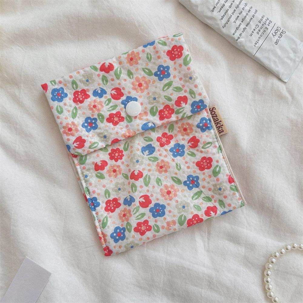Damenbinden Aufbewahrungstaschen Koreanisch Niedlich Blume Große Kapazität Mädchen Cartoon Menstruation Tampon Organizer Tasche Mini Tasche
