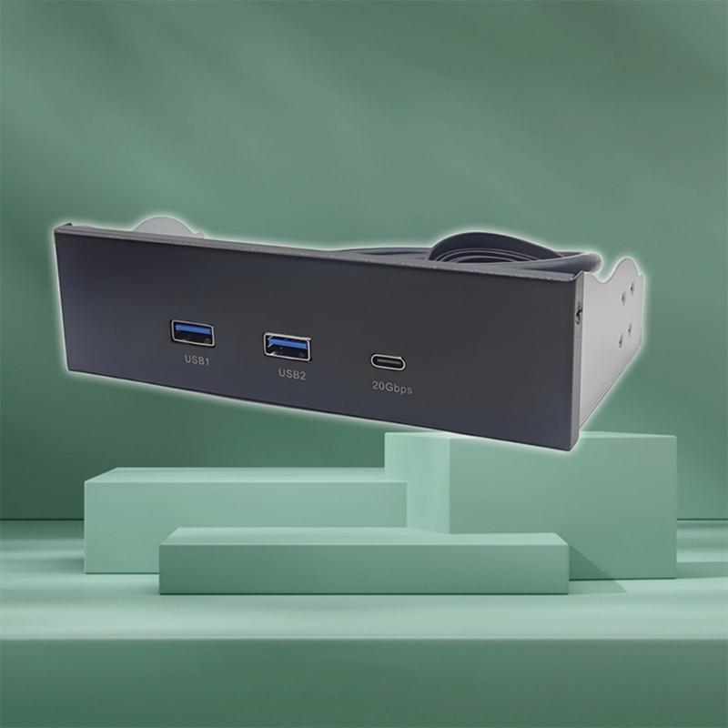USB3.2 Front Panel USB Hub for 5.25Inch Bay Featuring Double USB3.2 Port and Type C for Fast Data Transfer
