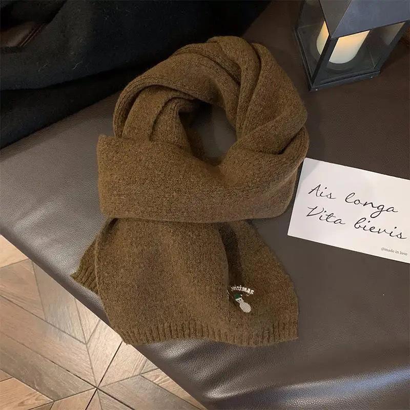 Korean Style Snowman Knitted Wool Scarf - Warm Unisex Winter Fashion