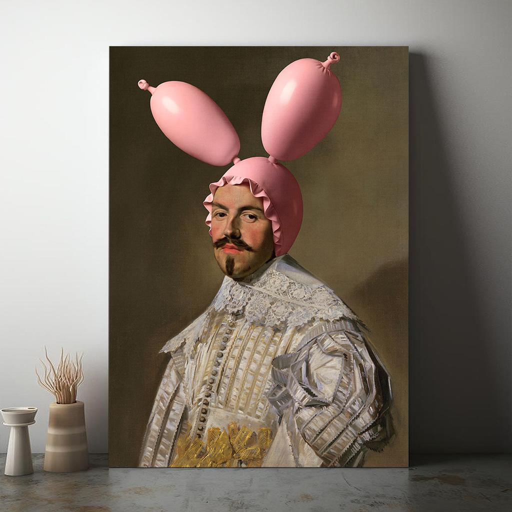 Canvas Painting Portrait with Pink Ears