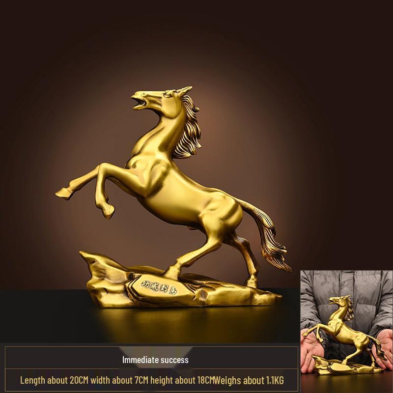 Pure Brass Tang Horse Figurine - Zodiac Success Mascot for Office & Home Decor.