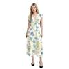 Women's Long Casual Dress Summer Short-Sleeve V-Neck Waist Retraction Printed Dress