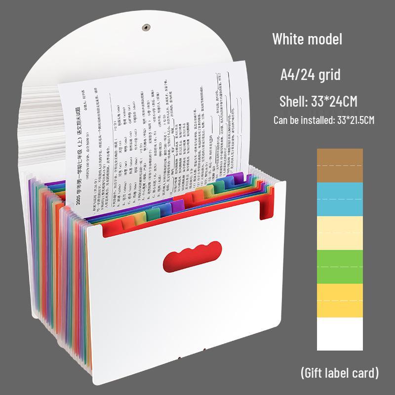 Rainbow 24-Grid Flip Rope PP Multi-layer Document Organizer Bag