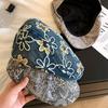 Ethnic Style Embroidery Flower Forward Hat Y2k Glitter Beret Casual Cadet Cap  Outdoor