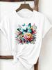 (Asian Size) Flower Lovely 90s Woman Top Fashion Women Clothing T Shirt Female Short Sleeve Graphic T-shirts Print Tee