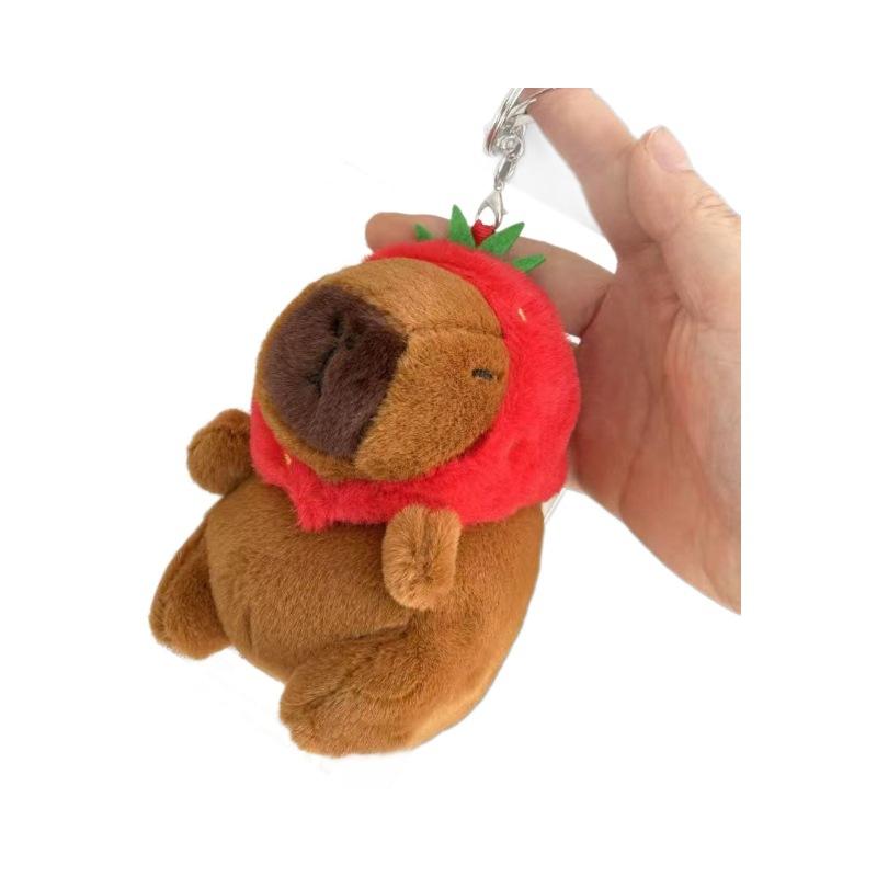Kapibala Plush Keychain Strawberry Hat Cute Hanging Bag Packaging Decoration Girl Small Gift Cute Pendant