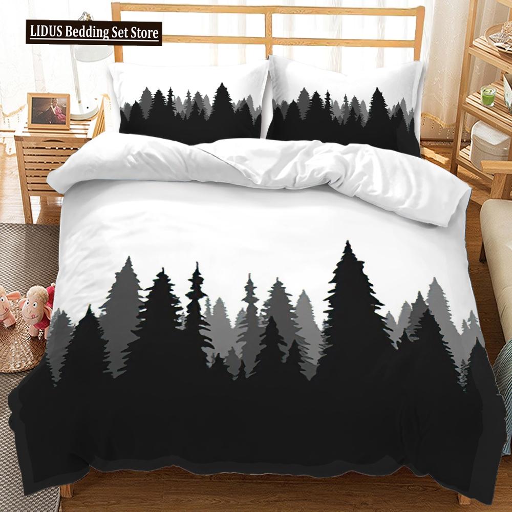 3D Mountain Forest Duvet Cover Set Snow Mountain Winter Theme King Queen Size Comforter Cover For Kid Teen Polyester Bedding Set