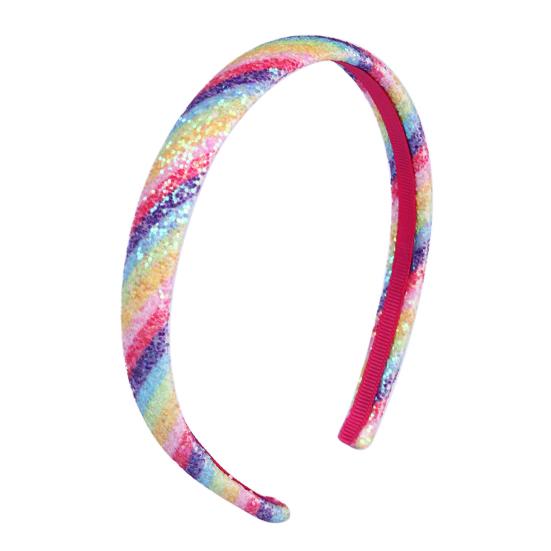 Bandeau pour fille avec peigne à dents lisses et arc anti-glisse Couleur dégradé arc-en-ciel Décoration Cœurs Étoiles Serre-tête