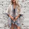 Fashion Women V-Neck Loose Knitwear Sweater Bat Sleeve Cardigan Autumn Winter Print Cloak Cross Border