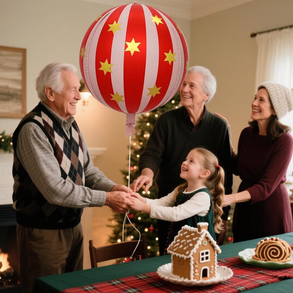 22-tums 4D randig stjärna aluminiumfolieballong med röda gröna bollar som kan sväva i luften för jul och födelsedag